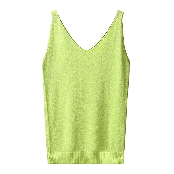 Holzkary Womens Sleeveless Sweater Vest Summer Casual V Neck Loose Knit Lightweight Pullover Tank Tops Women's Solid Color V Neck Sequin Camisol F One Size
