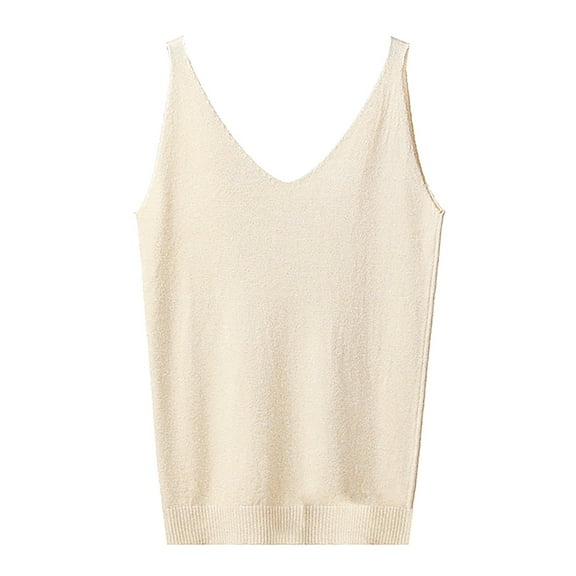 Holzkary Womens Sleeveless Sweater Vest Summer Casual V Neck Loose Knit Lightweight Pullover Tank Tops Women's Solid Color V Neck Sequin Camisol H One Size