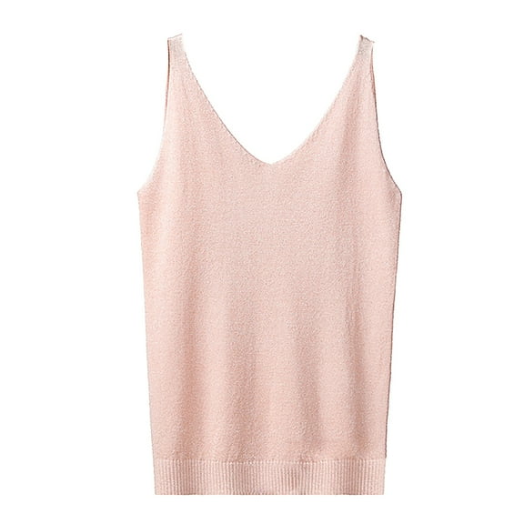 Holzkary Womens Sleeveless Sweater Vest Summer Casual V Neck Loose Knit Lightweight Pullover Tank Tops Women's Solid Color V Neck Sequin Camisol Pink One Size