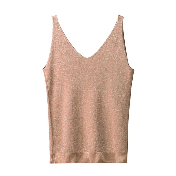 Holzkary Womens Sleeveless Sweater Vest Summer Casual V Neck Loose Knit Lightweight Pullover Tank Tops Women's Solid Color V Neck Sequin Camisol Q One Size