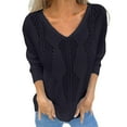 thumbnail image 1 of Holzkary Womens Sweaters Fall Trendy Casual Long Sleeve Shirt Lightweight V Neck Off Shoulder Crochet Pullover Top Outfit Knitted Pullover V Neck Elegant Plain Loose Top Jumper Black L, 1 of 1