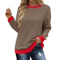 thumbnail image 1 of Holzkary Womens Sweatshirts Color Block Long Sleeve Tops Fall Casual Crewneck Shirts Trendy Loose Fit Tunics Top Loose Top Sweatshirt Crew Neck Loose Top with Color Decorative Edge Fashion Brown L, 1 of 4