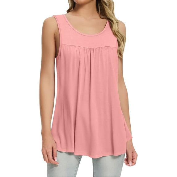 Holzkary Womens Tank Tops Crew Neck Sleeveless Flowy Racerback Tank Casual Basic Loose Fitted Shirts Women's Tank Tops 2025 Summer Blouses Casual Sleeveless Shirts Ladies Loose Fit Blouses Pink Xxl