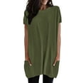 thumbnail image 1 of Holzkary Womens Tunic Tops for Leggings Summer Short Sleeve Casual Long T Shirts Fashion Oversized Crew Neck Tops with Pockets 2025 New Army Green L, 1 of 6