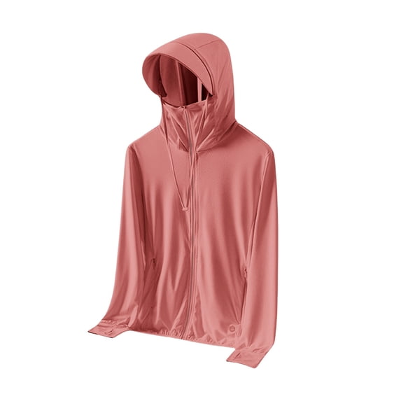 Holzkary Womens Upf 50+ Sun Protection Hoodie Jacket Lightweight Long Sleeved Sun Shirt Suitable for Carrying Bags Hiking Lightweight Quick Dry Active Uv Shirts with Zipper Pockets Orange L