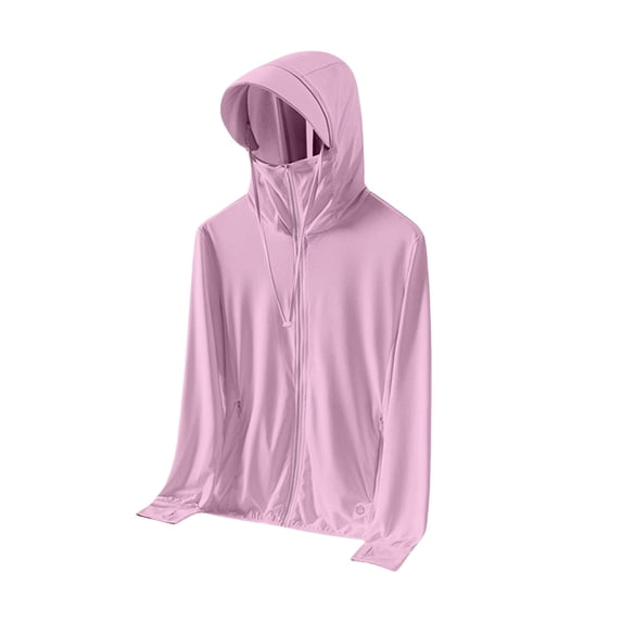 Holzkary Womens Upf 50+ Sun Protection Hoodie Jacket Lightweight Long Sleeved Sun Shirt Suitable for Carrying Bags Hiking Lightweight Quick Dry Active Uv Shirts with Zipper Pockets Pink M