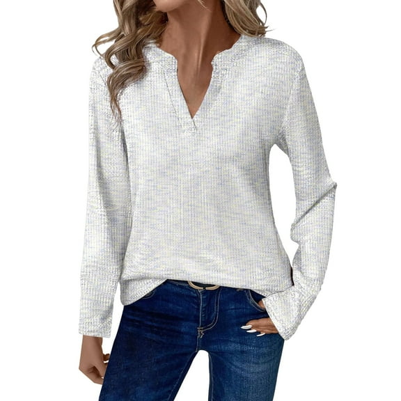 Holzkary Womens Waffle Knit Tops V Neck Long Sleeve Shirts Henley Dresy Casual Blouses Fall Outfits 2025 Womens Knit Tops V Neck Long Sleeve Shirts Dresy Casual Blouses Fall Outfits 2025 White S