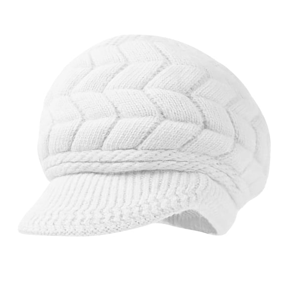 Holzkary Womens Winter Beret Hats Brimmed Thick Warm Cable‑Knit Woven Texture Elastic Soft Ear Protection Visor Beanie Hat Snow Ski Caps Chunky Soft Slouchy Cap White One Size