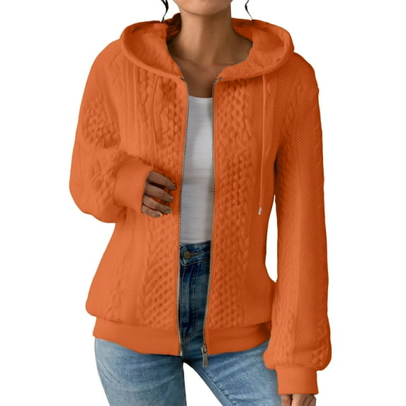 Holzkary Zip Up Cardigan Sweatshirts for Women and Pure Color Long Sleeved Knitted Zipper Sweater Long Sleeve Lightweight Hoodie Oversized Casual Hoodies Sweater Fashion Jackets Orange S