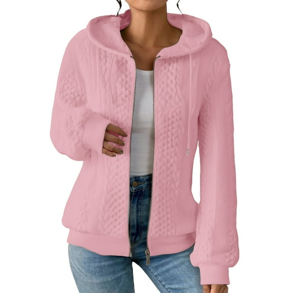 Holzkary Zip Up Cardigan Sweatshirts for Women and Pure Color Long Sleeved Knitted Zipper Sweater Long Sleeve Lightweight Hoodie Oversized Casual Hoodies Sweater Fashion Jackets Pink M