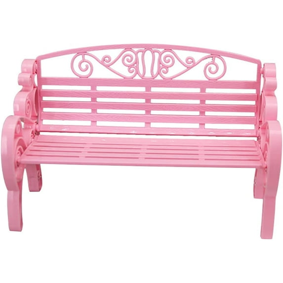 Holzlrgus 1:6 Scale Dollhouse Miniature Fairy Garden Bench Plastic Village Park Couch for Doll Accessories Decor(Set of 2,Pink)