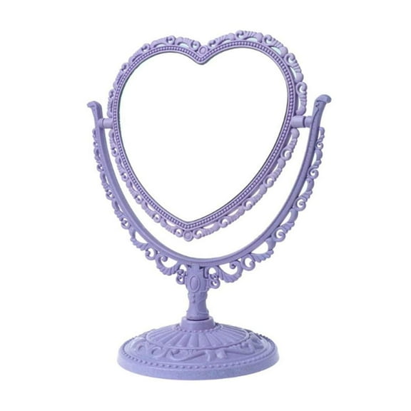 Holzlrgus 1 Pack Simple and Lovely Heart-Shaped Cosmetic Mirror Plastic Double-Sided Rotatable Dresser Mirror Lightweight Mirror Bathroom Bedroom Mirror （Four-Color）(Purple)