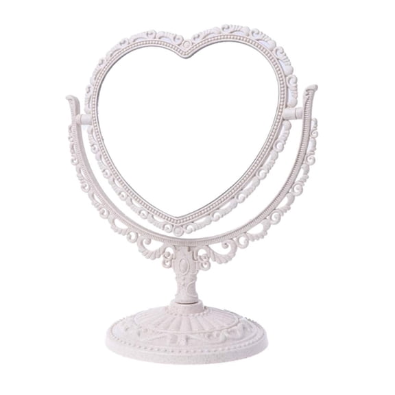 Holzlrgus 1 Pack Simple and Lovely Heart-Shaped Cosmetic Mirror Plastic Double-Sided Rotatable Dresser Mirror Lightweight Mirror Bathroom Bedroom Mirror （Four-Color） (Beige)