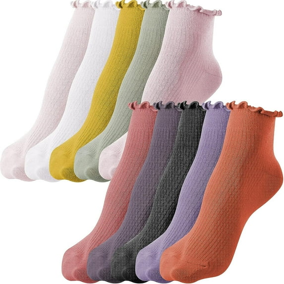 Holzlrgus 10 Pairs Women Ruffle Aesthetic Socks Ankle Frilly Socks Cuff Socks Knit Solid Color Lace Ruffle Cute Socks for Women (Multicolors,Ruffle Border)