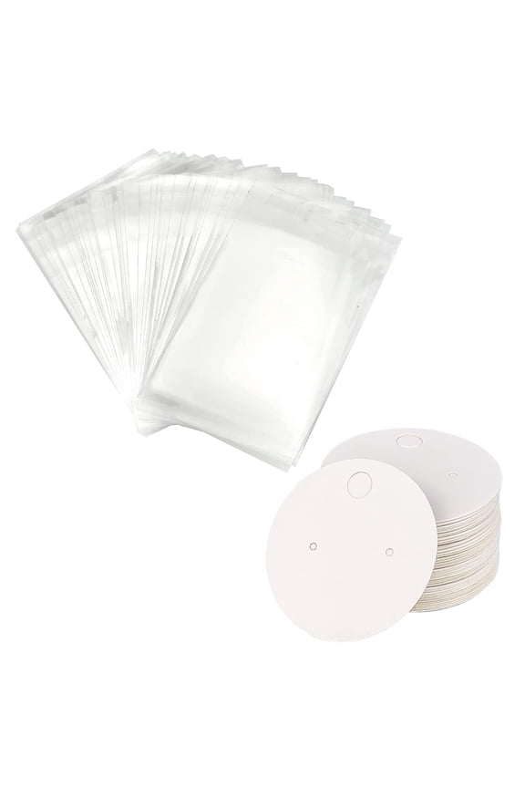 100 Pieces Paper Stud Earrings with 50 Pieces Self-Adhesive Bags for Ear Studs DIY Earring Jewellery Display (White)