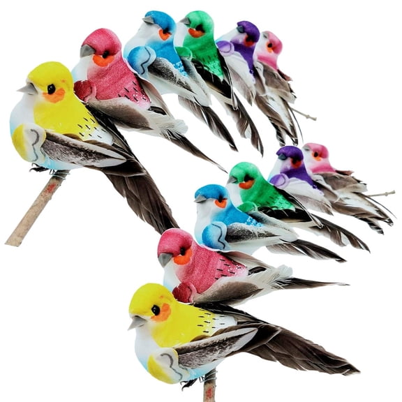 Holzlrgus 12pcs Artificial Simulation Foam Feather Birds 3.9inch Small Decorative Realistic Sparrow Bird Ornaments for Crafts Christmas Tree Decorations Party Decor Seasonal Display