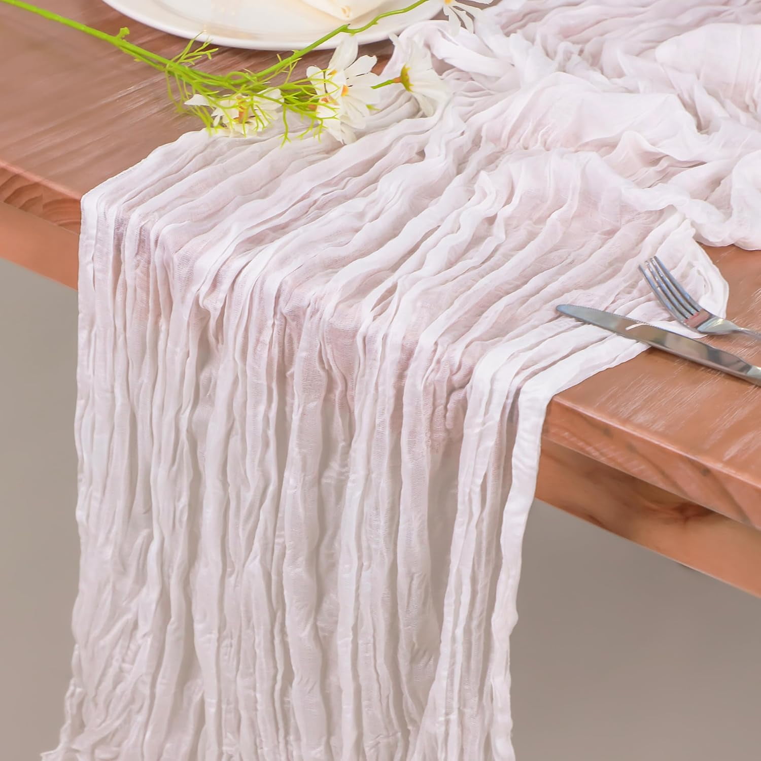 Holzlrgus 13Ft White Cheesecloth Table Runner, 160inch Long Cheese Cloth Boho Gauze Table Runner