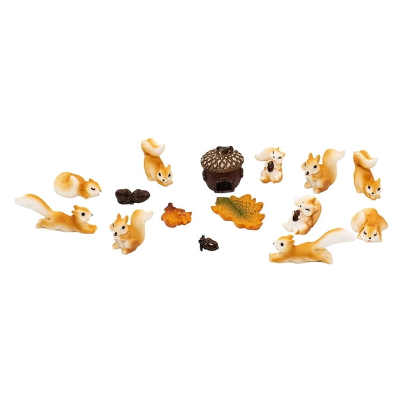 Holzlrgus 15 Pcs Cute Squirrel Miniature Figurines Set, Mini Squirrel Pinecone Figurines Cake Topper Squirrel Set for Crafts, Succulent Planter, Moss Landscape DIY Terrarium