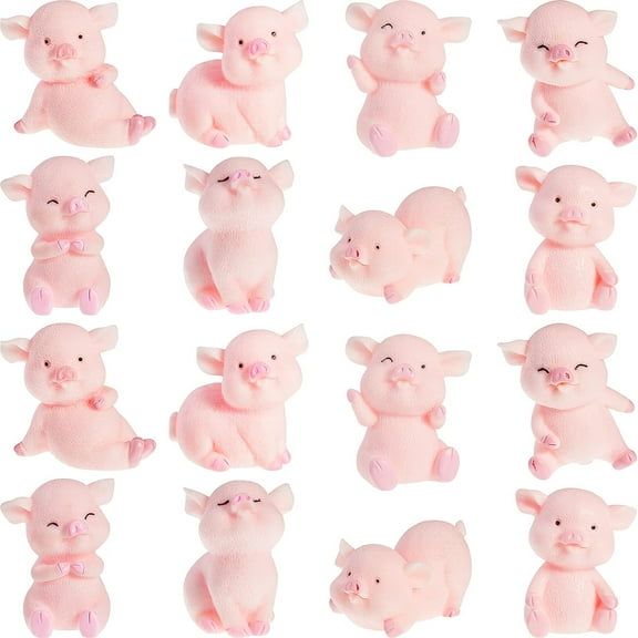 Holzlrgus 16 Pieces Cute Pink Piggy Toy Figures Miniature Pig Cake Toppers Resin Miniature Pig Figurines for Cake Decoration, DIY Crafts, Fairy Garden Decoration, Table Centerpieces, Home Decor