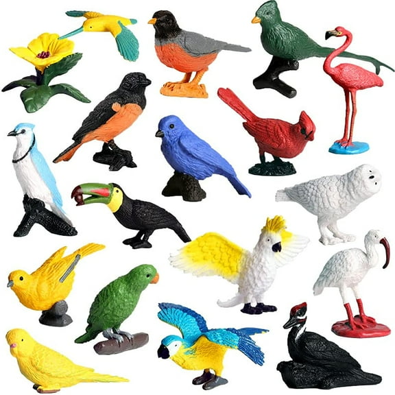 Holzlrgus 17 Pcs Mini Bird Figurine Set Realistic Hand Painted Bird Figures Miniature Flamingo Parrot Figurine for Bird Collection Birthday Gift Cake Toppers
