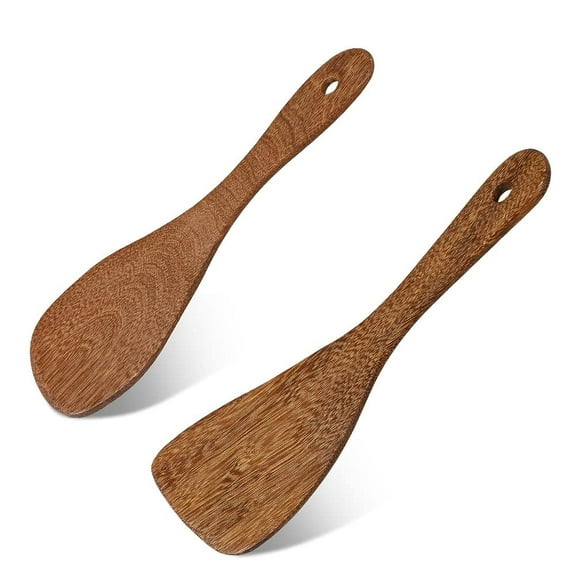 Holzlrgus 2 PCS Rice Paddle, Natural Wood Rice Spoon Paddle Kitchen Spatula Potato Server, 8 Inch