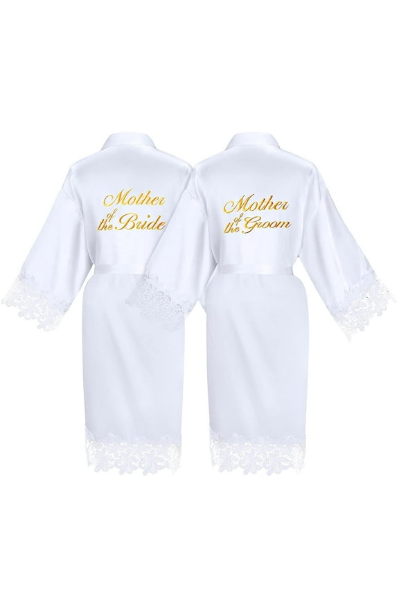 2 PCS Women Bridal Robe for Mother of The Bride Groom Satin Robes for Wedding Party Getting Ready Sleepwear Kimono