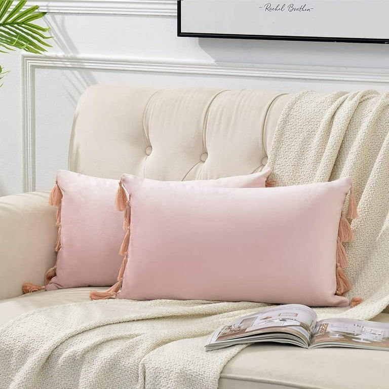 Holzlrgus Pack Blush Pink Lumbar Decorative Throw Pillow Covers