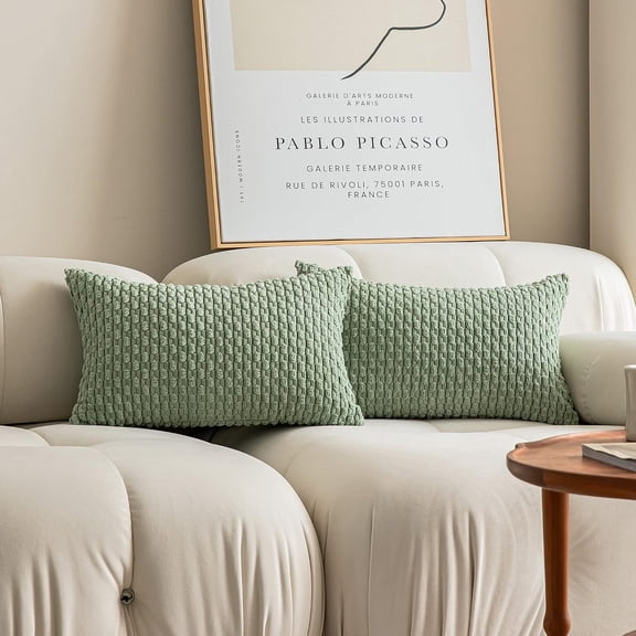 Holzlrgus 2 Packs Lumbar Decorative Throw Pillow Covers 12x20 Inch for Living Room Couch Bed Sofa, Soft Striped Corduroy Rectangle Cushion Case 30x50 cm, Farmhouse Boho Home Decor, Sage Green