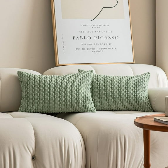 Holzlrgus 2 Packs Lumbar Decorative Throw Pillow Covers 12x20 Inch for Living Room Couch Bed Sofa, Soft Striped Corduroy Rectangle Cushion Case 30x50 cm, Farmhouse Boho Home Decor, Sage Green