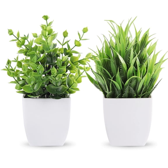 Holzlrgus 2 Packs Small Fake Plants Mini Artificial Potted Plants for Table Desk Home Bathroom Office Decor