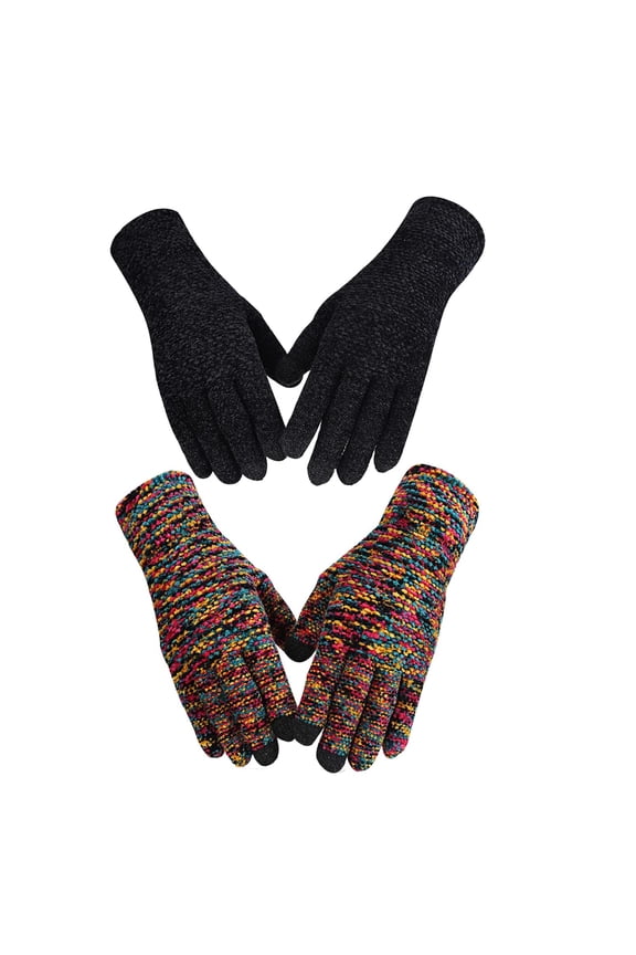 2 Pairs Women's Winter Gloves Touchscreen Texting Warm Gloves - Elastic Cuff - Chenille Knit Glove for Women
