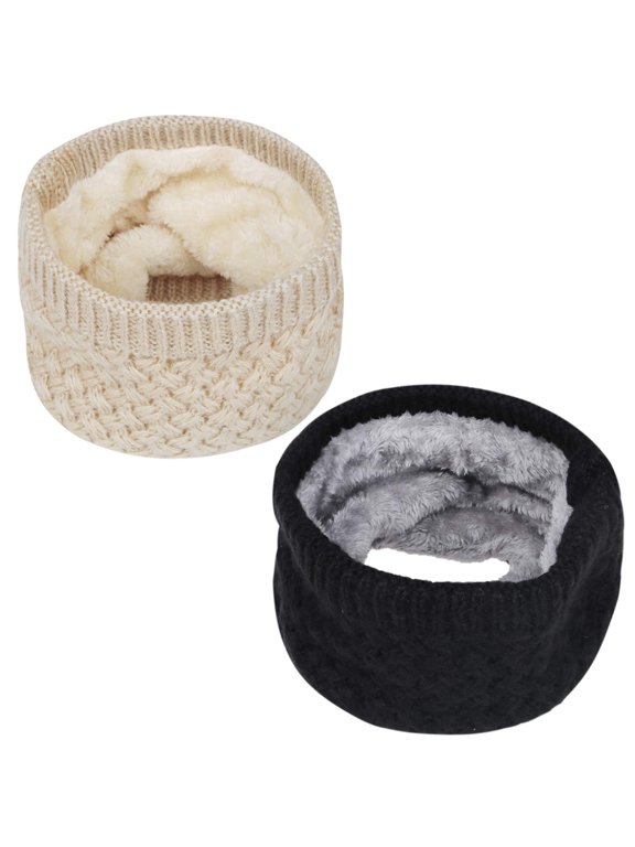 2 Pcs Neck Warmer Winter Warm Infinity Scarf Double-Layer Thick Fleece Windproof Scarves Gifts for Women Men