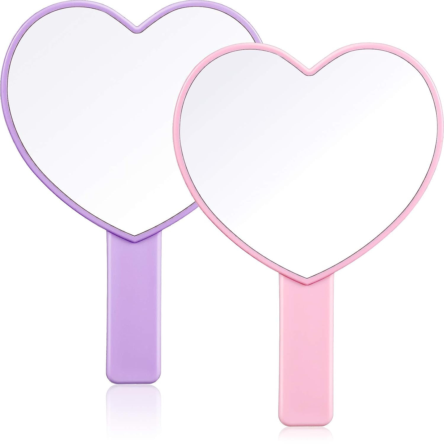 Pink and Purple Heart-Shaped Handheld Makeup Mirrors