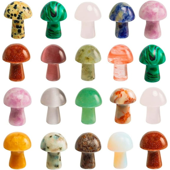 Holzlrgus 20 Pcs Mushroom Shaped Chakra Stones Natural Polished Crystals Agate Gemstones for Healing Chakras Balancing Meditation Yoga Miniature Moss Landscape
