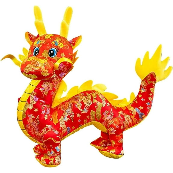Holzlrgus 2024 Chinese Lunar New Year Decorations Dragon Plush Stuffed Animal Dragon Mascot Doll Chinese Zodiac Stuffed Dragon Animals for Spring Festival Year of The Dragon Decor New Year Gift (Red)