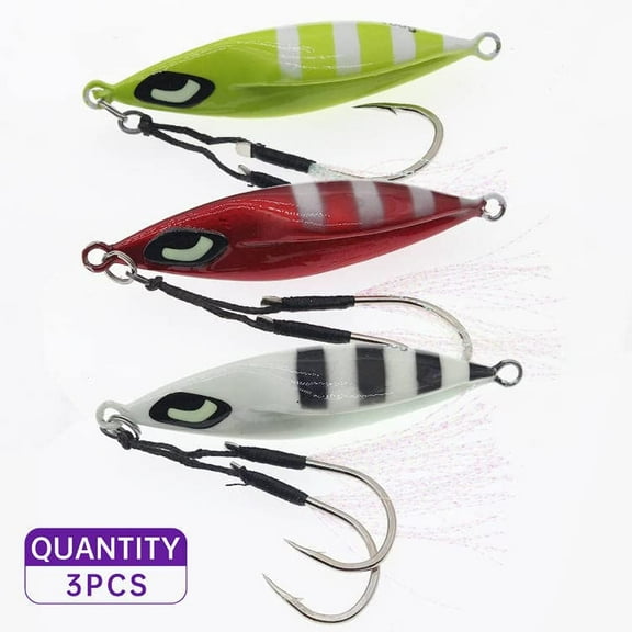 Holzlrgus 3pcs 100g Fishing Jigs with Two Assist Hooks Butterfly Glow Vertical Jigs Slow Flat Fall Saltwater for Tuna Salmon Kingfish Bass