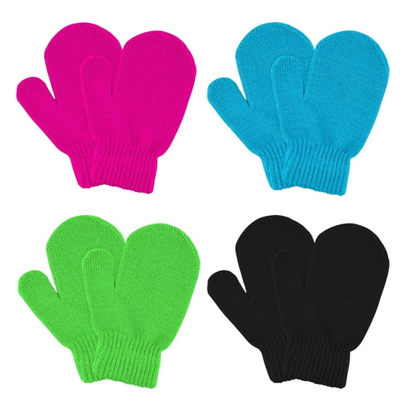 Holzlrgus 4 Pairs Toddler Magic Stretch Mittens Winter Warm Kids Knit Gloves for Little Girls Boys