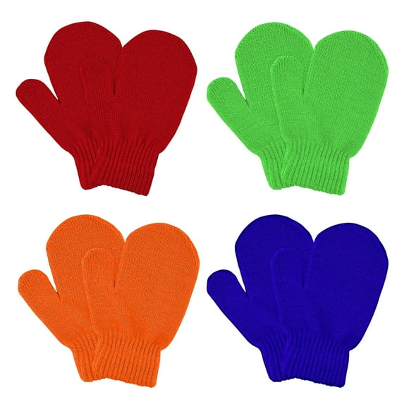 Holzlrgus 4 Pairs Toddler Magic Stretch Mittens Winter Warm Kids Knit Gloves for Little Girls Boys