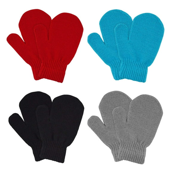 Holzlrgus 4 Pairs Toddler Magic Stretch Mittens Winter Warm Kids Knit Gloves for Little Girls Boys