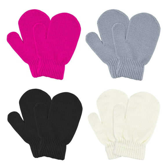 Holzlrgus 4 Pairs Toddler Magic Stretch Mittens Winter Warm Kids Knit Gloves for Little Girls Boys