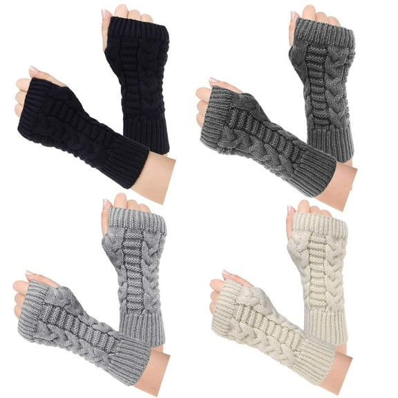 Holzlrgus 4 Pairs Womens Fingerless Gloves Winter Warm Knit Crochet Thumbhole Arm Warmers