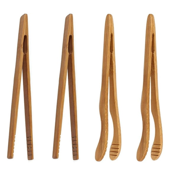 Holzlrgus 4 pack Bamboo Toaster Tongs - 7” Reusable Wood Cooking Tongs -Ideal Kitchen Utensil For Cheese Bacon Muffin Fruits Bread- Ultra Grip - Eco-friendly (Yellow-4 pcs)