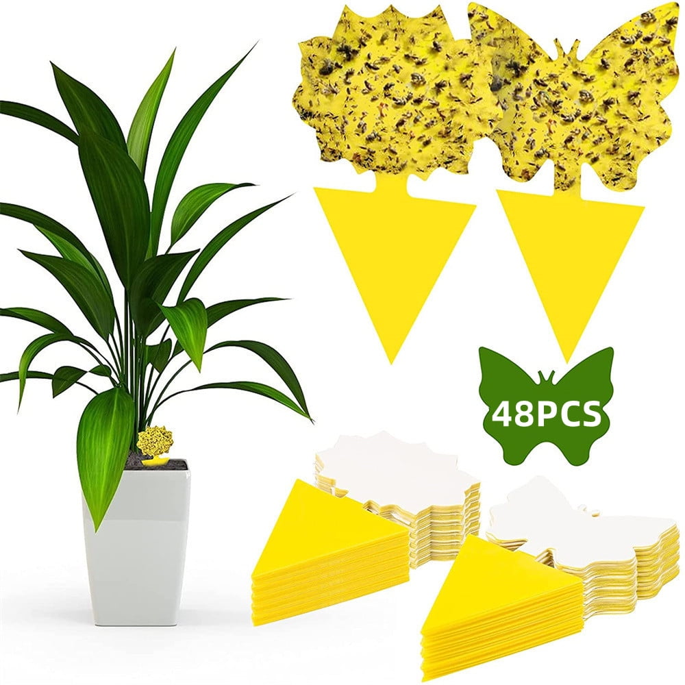 Holzlrgus 48 Pack Yellow Sticky Bug Traps for Fruit Flies and Gnats, Indoor/Outdoor Insect Catcher for Mosquitoes, Whiteflies, Fungus Gnats, Flying Insects - Disposable Glue Trappers