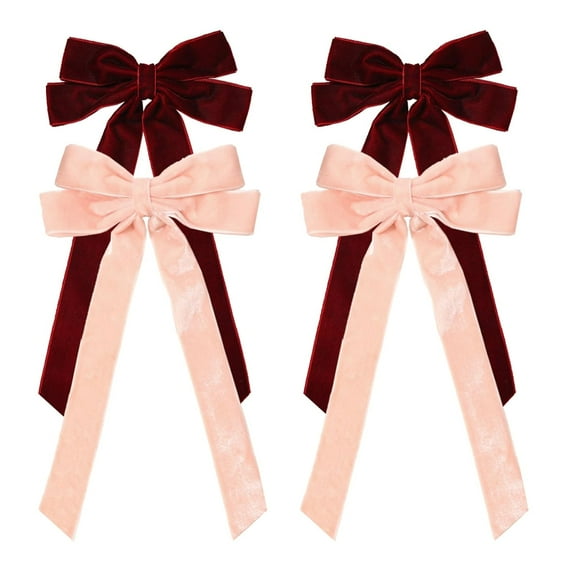 Holzlrgus 4pcs Velvet Hair Bows for Women Large Hair Bow Clips French Bows on Clips Hair Ribbons Bowknot Ribbon Hair Barrettes Vintage Hair Accessories for Girls (Burgundy Pink)