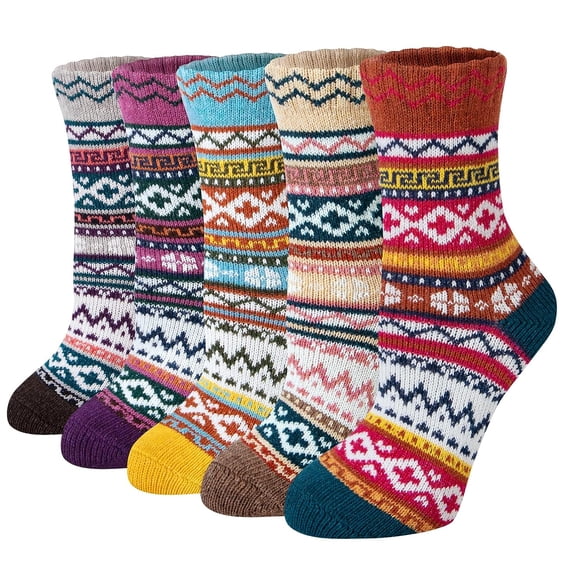 Holzlrgus 5 Pairs Womens Wool Socks Thick Knit Vintage Winter Warm Cozy Crew Socks Gifts