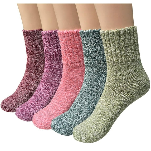 Holzlrgus 5 Pairs Womens Wool Socks Thick Knit Vintage Winter Warm Cozy Crew Socks Gifts