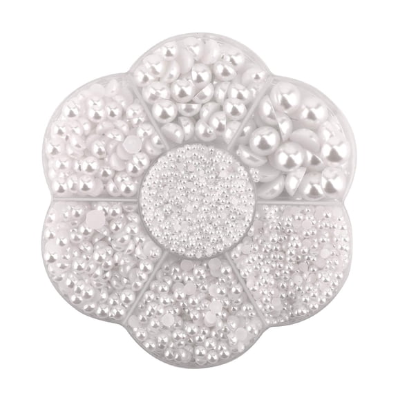 Holzlrgus 5600Pcs 2/3/4/5/6/8/10mm White Flat Back Pearl Half Round Pearls Beads Satin Luster Loose Beads Gems for DIY Craft Necklaces Bracelets Jewelry Decorations Wedding Dress Nail Art Making
