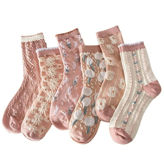 Holzlrgus 6-Pack Cute Girly Stylish Floral Cottoncore Ankle Socks for Women