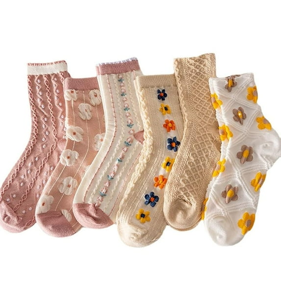 Holzlrgus 6-Pack Cute Girly Stylish Floral Cottoncore Ankle Socks for Women