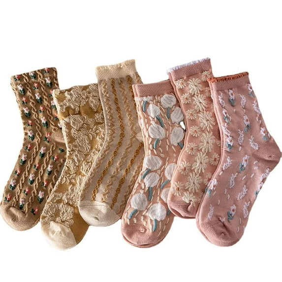 Holzlrgus 6-Pack Cute Girly Stylish Floral Cottoncore Ankle Socks for Women